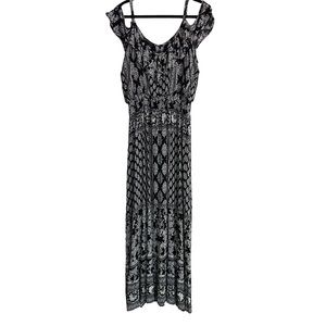 INC tiered Maxi Dress black boho adjustable strap open shoulder size large
